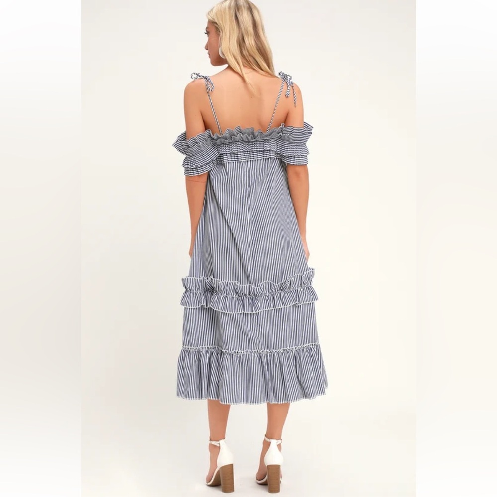 NWT Lulus Stellar Striped Off the Shoulder Dress with Ruffles
